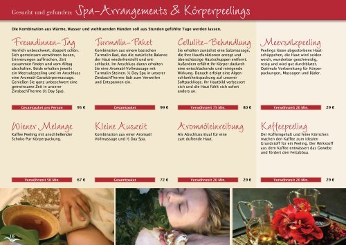 Preise und Arrangements, Kosmetikund Wellnessbehandlungen 2015