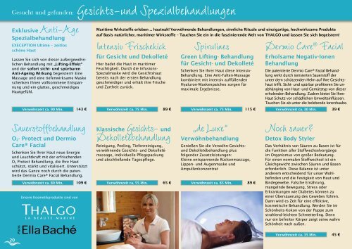 Preise und Arrangements, Kosmetikund Wellnessbehandlungen 2015