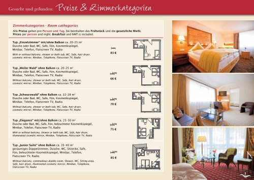 Preise und Arrangements, Kosmetikund Wellnessbehandlungen 2015