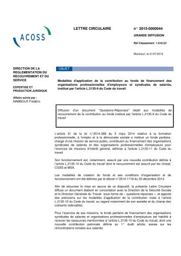 LETTRE CIRCULAIRE n° 2015­0000044