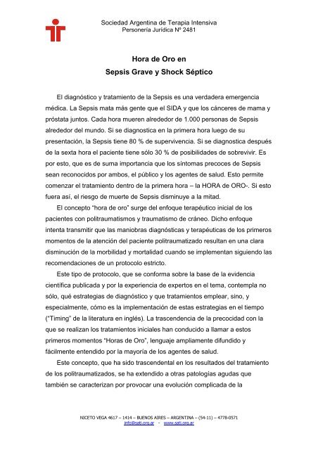 Hora de Oro en Sepsis Grave y Shock Séptico - La Voz del Interior