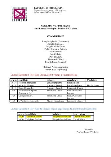 COMMISSIONI di Laurea Sessione di Ottobre 2011.pdf - Psicologia