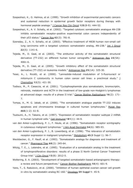 SOMATOSTATINA - OCTREOTIDE IN MALATTIE LINFOPROLIFERATIVE