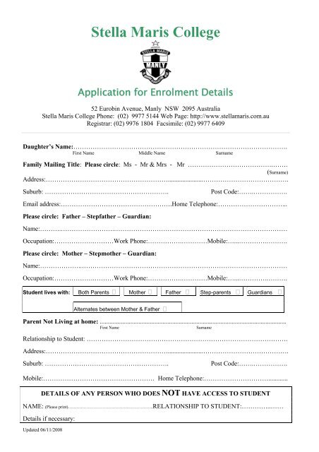 student details - Stella Maris College