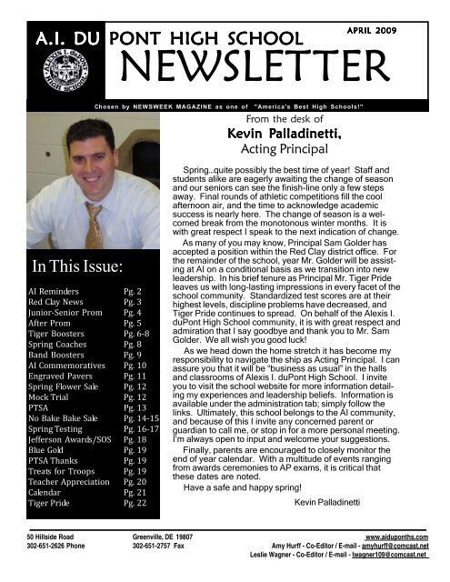 April 09 Newsletter.p65 - Alexis I. DuPont High School