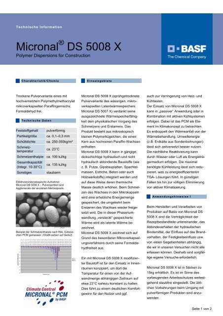 Micronal PCM Katalog für Architekten und Planer 2010