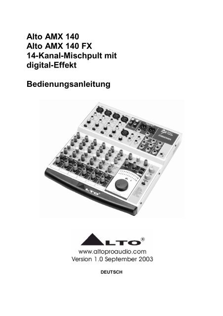 Alto AMX 140 Alto AMX 140 FX 14-Kanal-Mischpult mit digital-Effekt ...