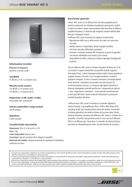 Diffusori Panaray 402 Serie II - Scheda tecnica - Bose Professional ...