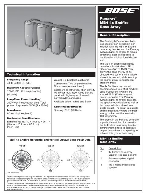 Panaray MB4 4x Endfire Bass Array - Tech Data Sheet - Bose