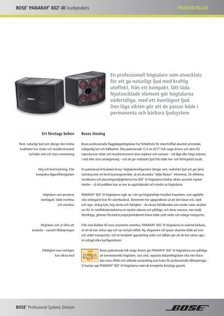 Bose Panaray 802-III â produktbroschyr - Bose Professional ...