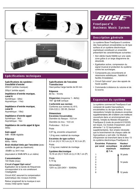 FreeSpace 6 Business Music System Spécifications techniques