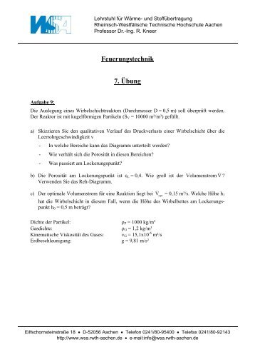 Feuerungstechnik 7. Ãbung - Lehrstuhl fÃ¼r WÃ¤rme