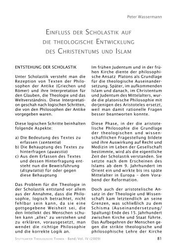 einfluss der scholastik auf die theologische entwicklung des ...