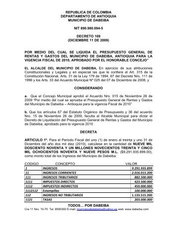 REPUBLICA DE COLOMBIA DEPARTAMENTO DE ... - Dabeiba