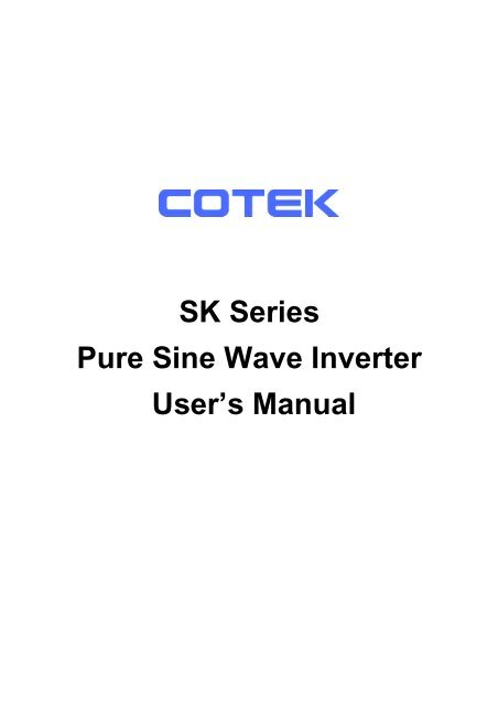 SK Series Pure Sine Wave Inverter User’s Manual