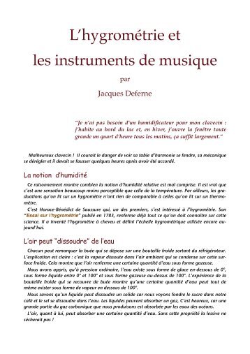 L’hygrométrie et les instruments de musique