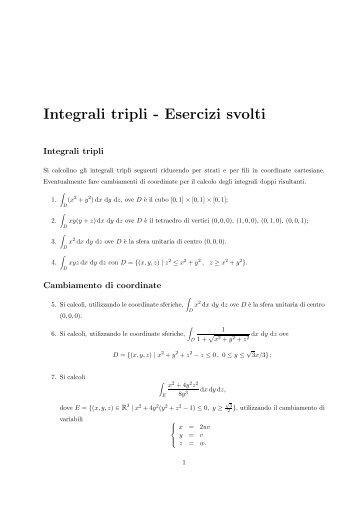 Integrali tripli - Esercizi svolti