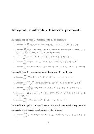 Integrali multipli - Esercizi proposti