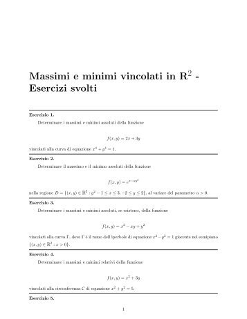 Massimi e minimi vincolati in R - Esercizi svolti