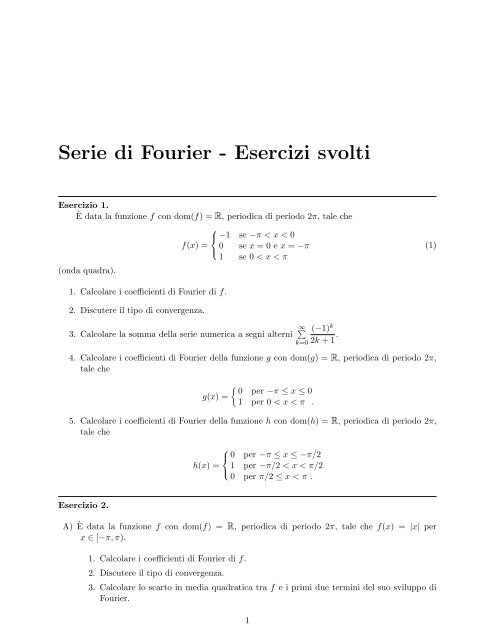 Serie di Fourier - Esercizi svolti