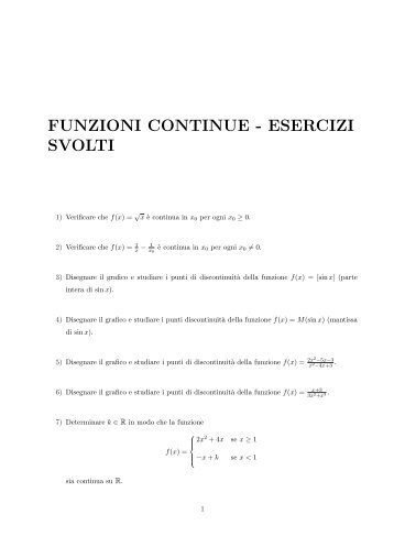 FUNZIONI CONTINUE - ESERCIZI SVOLTI