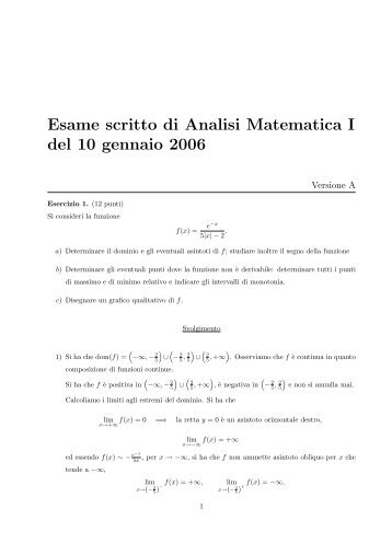 Esame scritto di Analisi Matematica I del 10 gennaio 2006