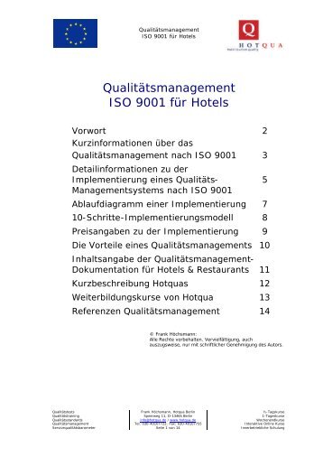 Qualitätsmanagement ISO 9001 für Hotels - Hotqua