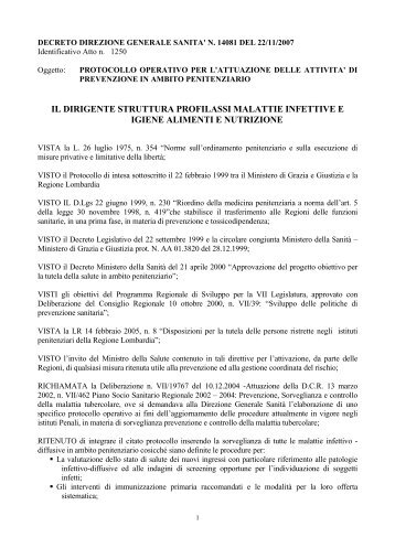 Decreto direzione generale sanitÃ  n. 14081 del 22/11/2007