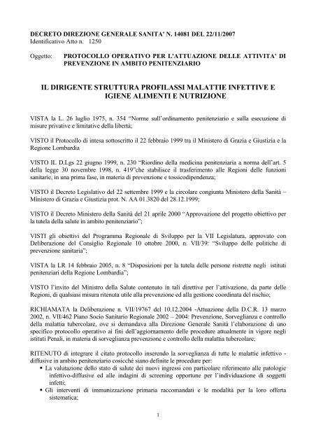 Decreto direzione generale sanitÃ  n. 14081 del 22/11/2007