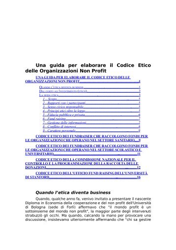 Una guida per elaborare il Codice Etico delle Organizzazioni Non Profit