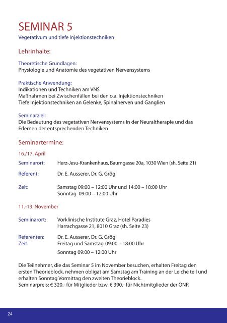 Informationsbroschüre u. Seminarprogramm 2011 - Neuraltherapie