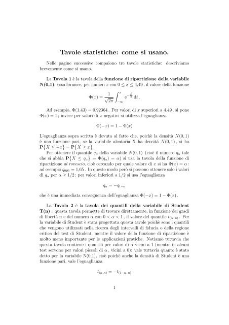 Tavole statistiche come si usano