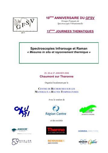 10 ANNIVERSAIRE DU GFSV Spectroscopies Infrarouge et Raman