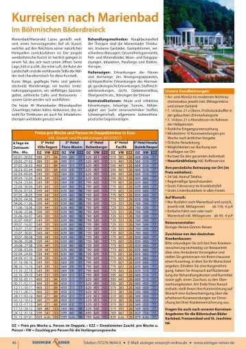 Kurreisen nach Marienbad Im Böhmischen ... - Eisinger Reisen