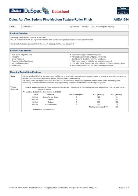Dulux AcraTex Sedona Fine-Medium Texture Roller Finsh AUDA1394
