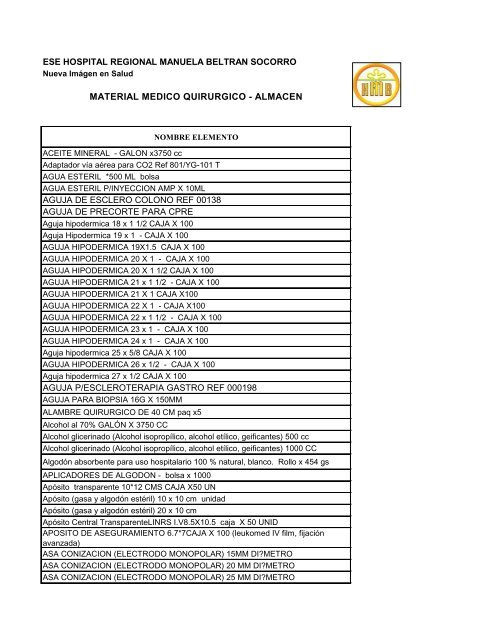 material medico quirurgico - almacen - Hospital Regional Manuela ...