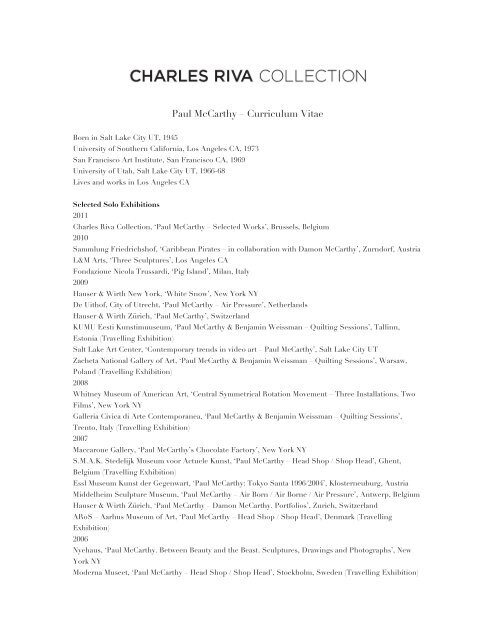 Paul McCarthy – Curriculum Vitae - Charles Riva Collection