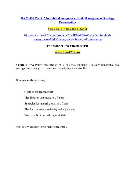 HRM 420 Week 2 Individual Assignment Risk Management Strategy Presentation