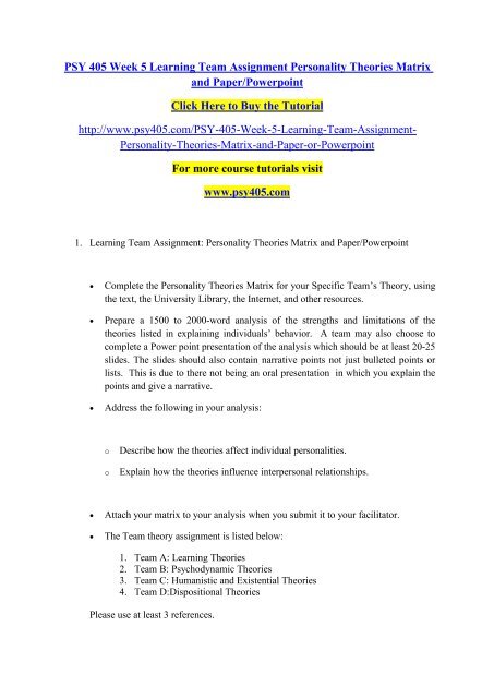 PSY 405 Week 5 Learning Team Assignment Personality Theories Matrix and ...