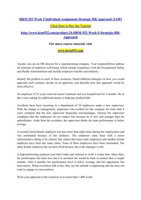 HRM 552 Week 5 Individual Assignment Strategic HR Approach (UOP)