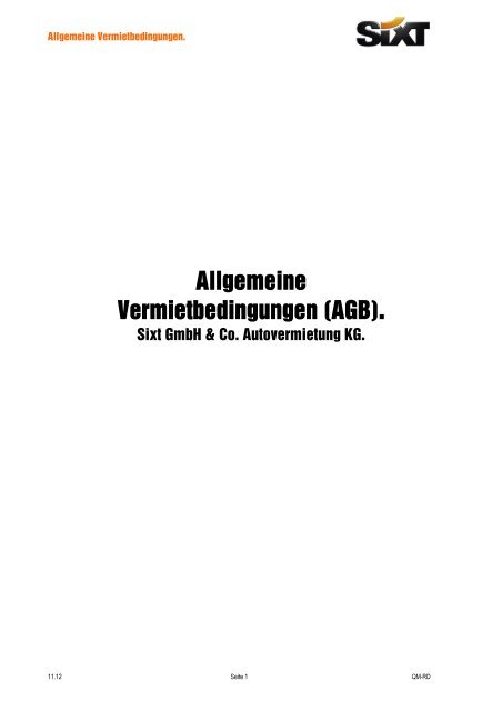 Allgemeine Vermietbedingungen (AGB). - Sixt