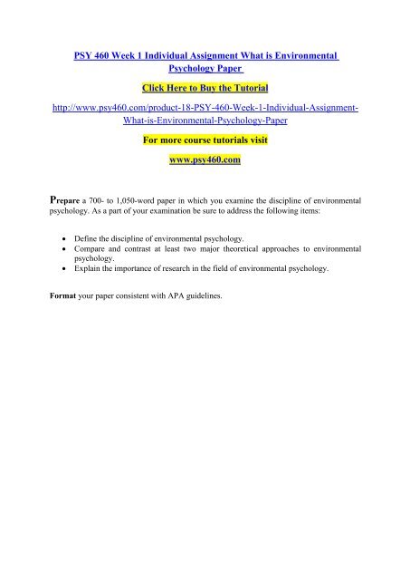 PSY 460 Week 1 Individual Assignment What is Environmental Psychology ...