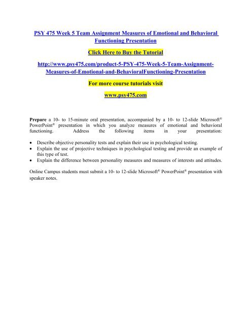 PSY 475 Week 5 Team Assignment Measures of Emotional and ...