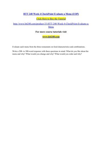HTT 240 Week 4 CheckPoint Evaluate a Menu (UOP)