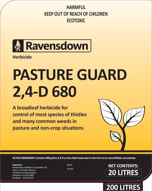 Pasture Guard 2,4-D 680 Label - Ravensdown