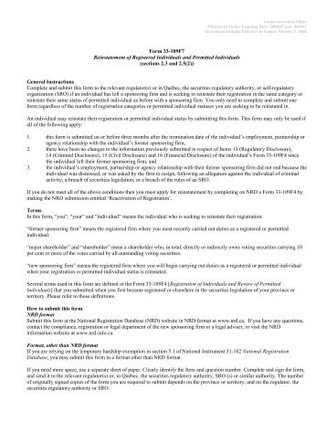 Form 33-109F7 Reinstatement of Registered Individuals and ...