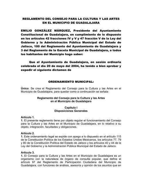 reglamento del consejo para la cultura y las artes en el municipio de ...