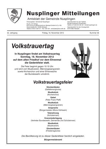 am Montag, den 19. November 2012 in Nusplingen in der Turn