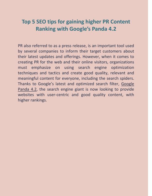 Top 5 SEO tips for gaining higher PR Content Ranking with Google’s Panda 4.2.pdf