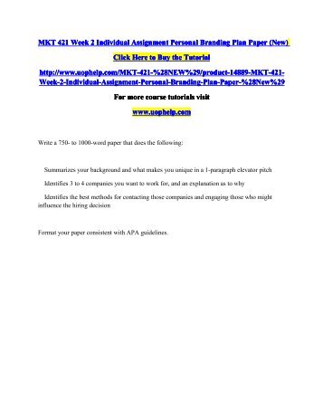 mkt 421 week 2 personal branding paper mkt 421 week 2 personal branding paper